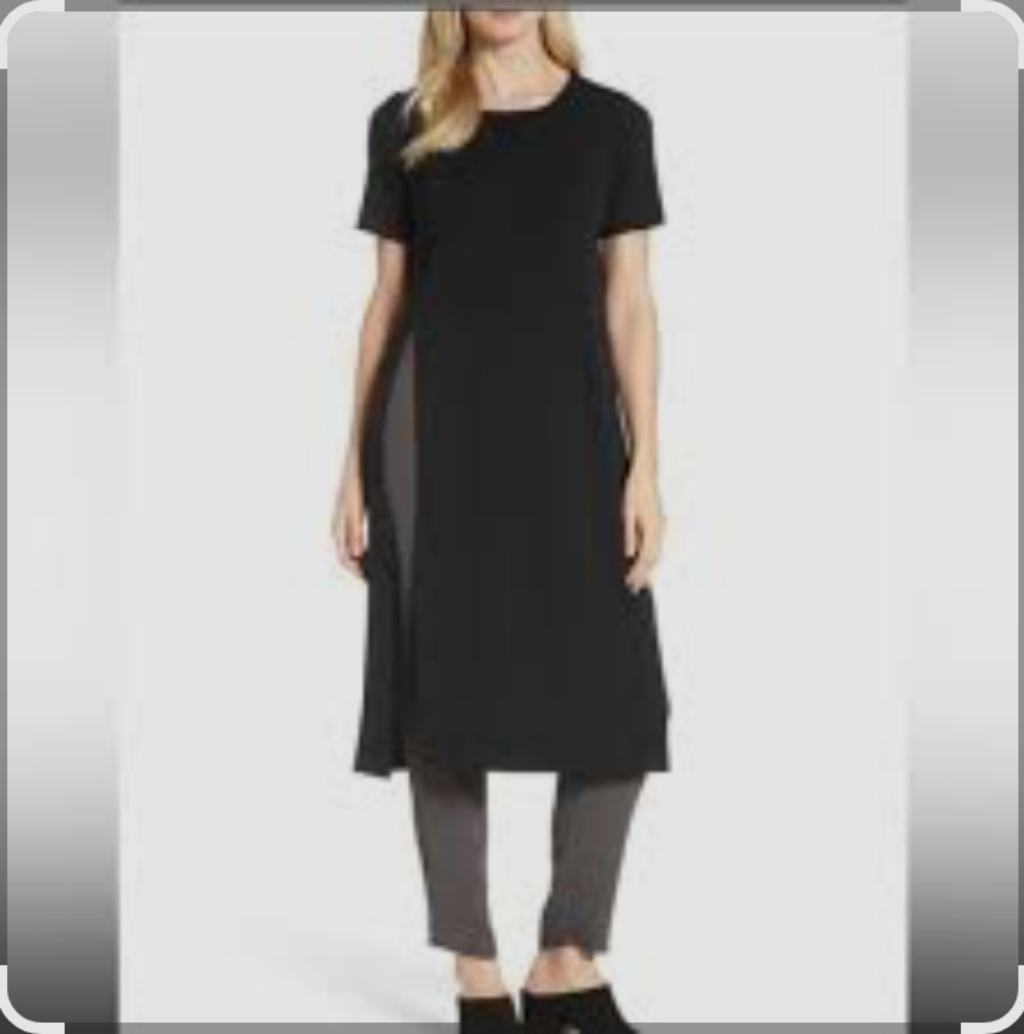 Eileen Fisher Black Crepe Wool Tunic, Size Small